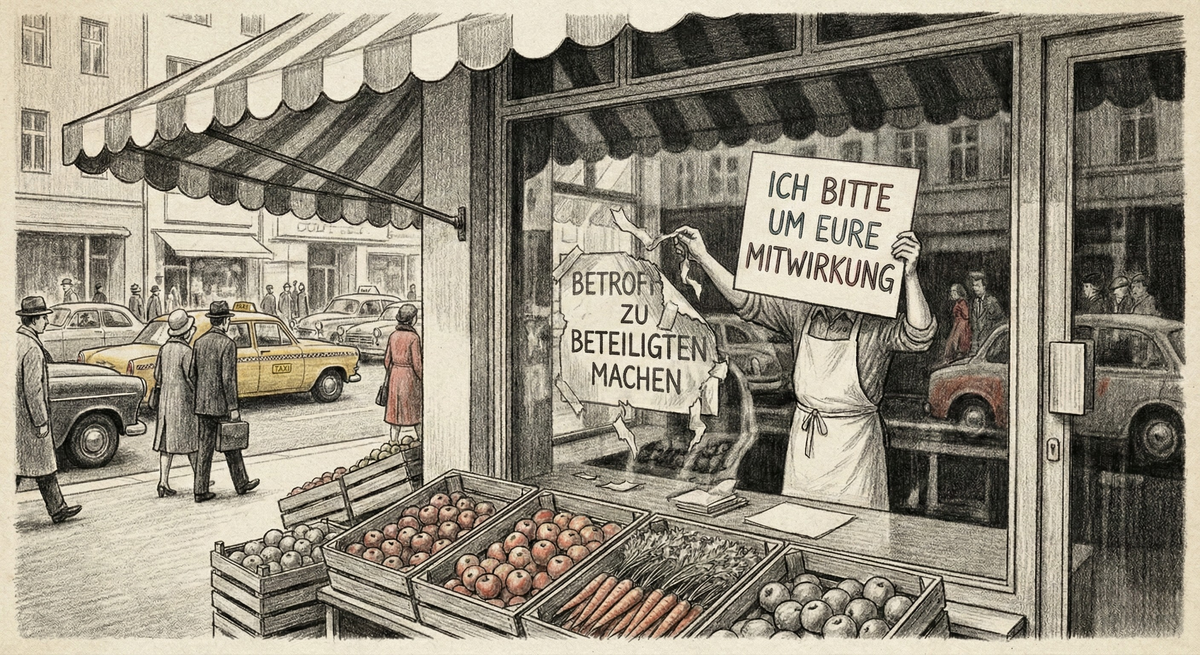 Das Schild im Fenster